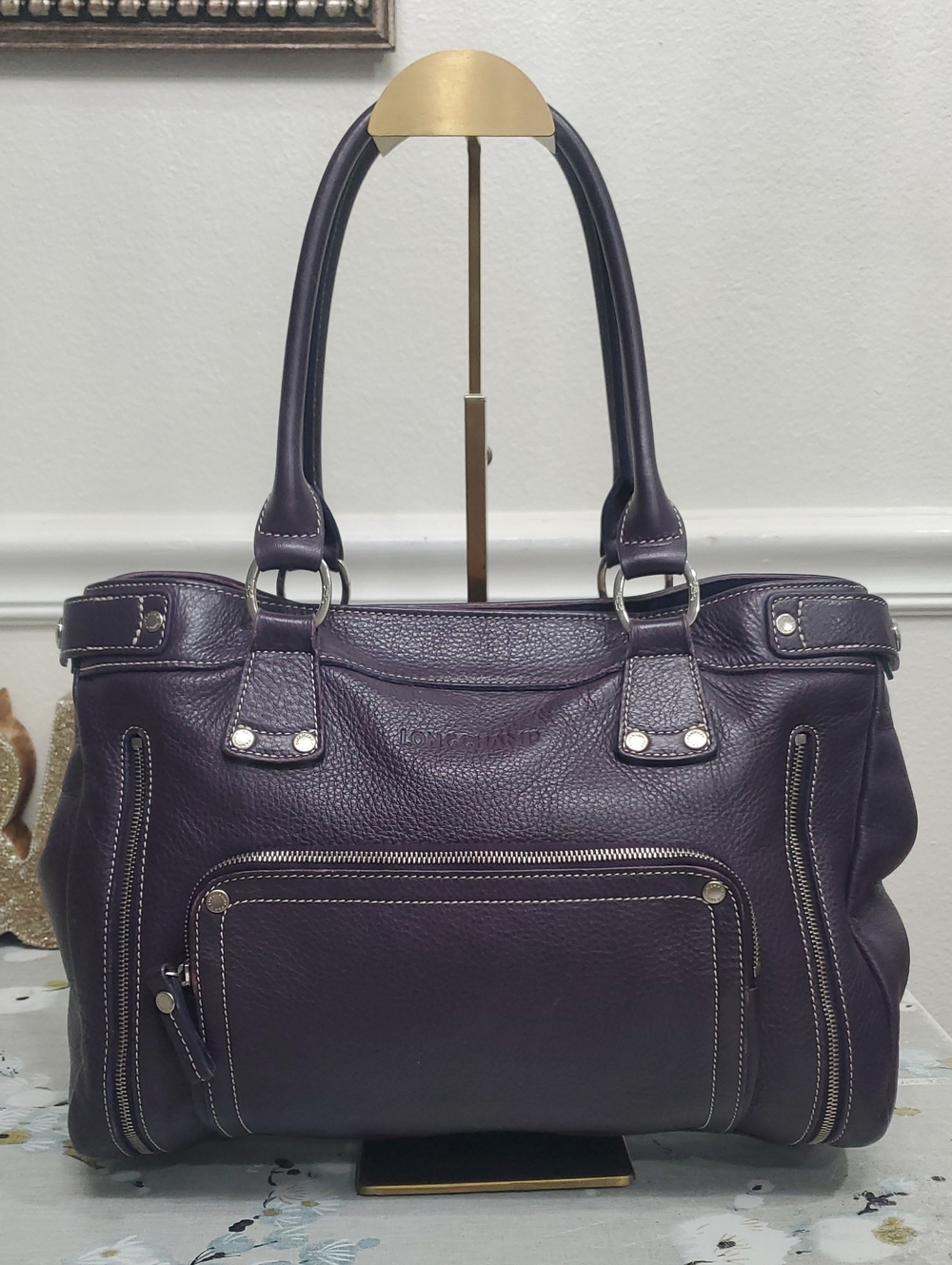 Longchamp Cosmos Purple Leather Shoulder Tote Bag💜